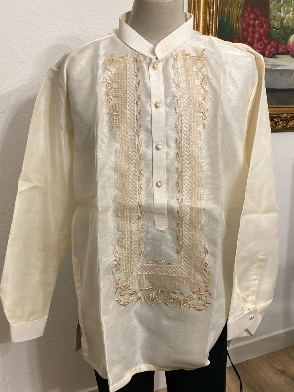 Men's Cream Embroidered Formal Dress Shirt
